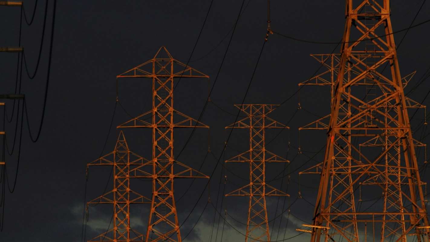 Открытка линия электропередач в ночи  ночь, лэп  С днем энергетика 