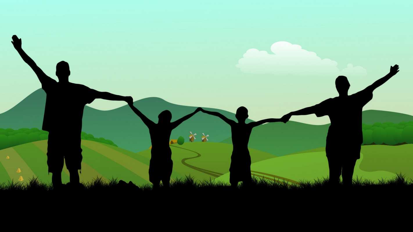 Открытка семья в горах  с днем семьи   С днем семьи 