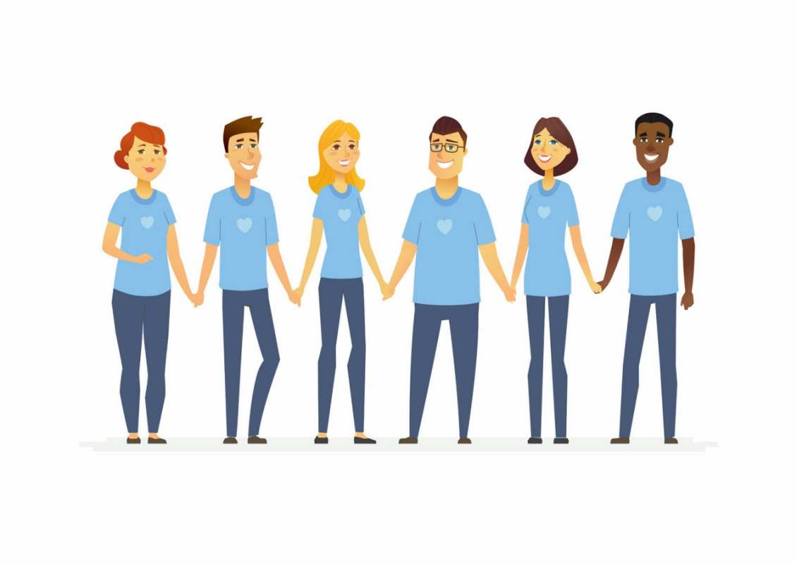 Открытка волонтеры всего мира в синих футболках  С днем волонтера  С днем волонтера 