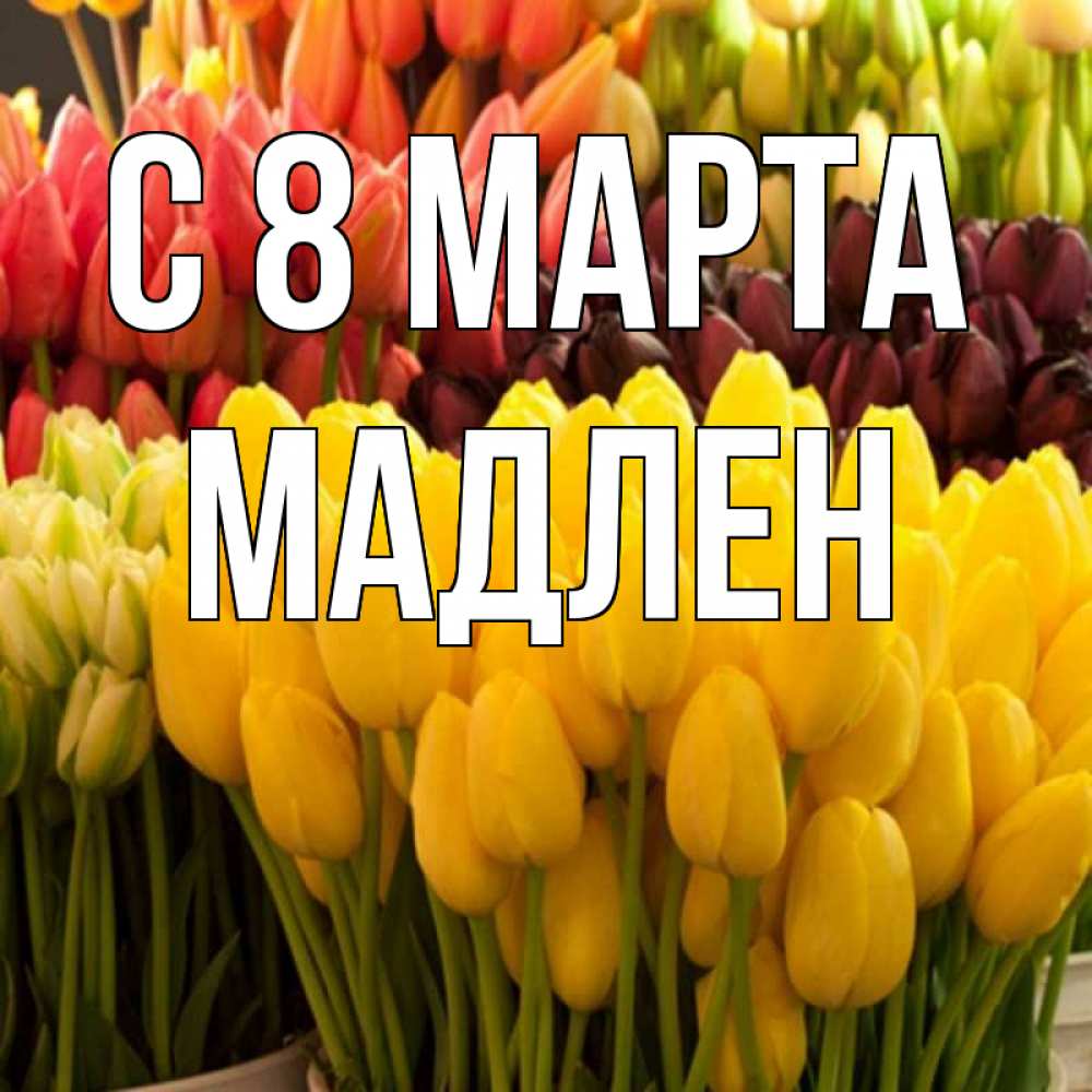 Открытка на каждый день с именем, Мадлен С 8 МАРТА цветы Прикольная открытка с пожеланием онлайн скачать бесплатно 