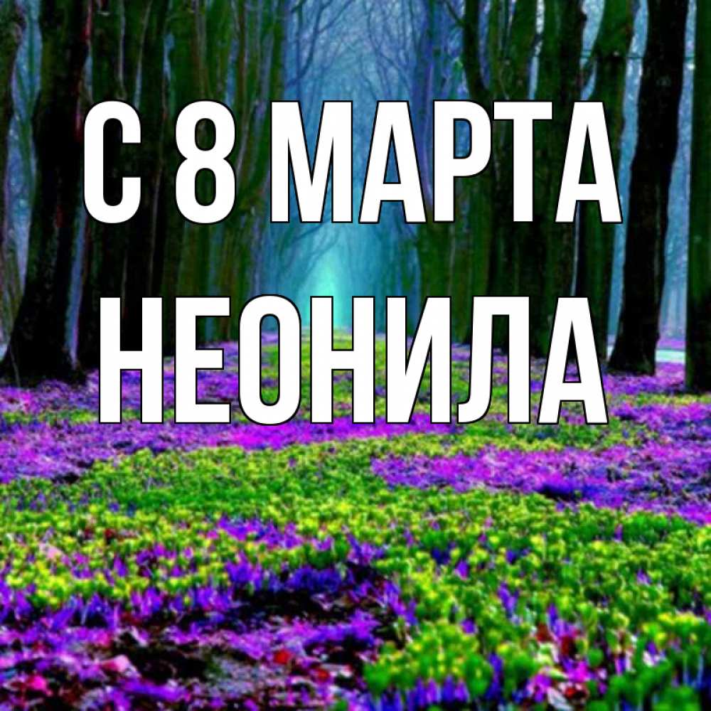 Открытка на каждый день с именем, Неонила С 8 МАРТА фиолетовые цветы в лесу 1 Прикольная открытка с пожеланием онлайн скачать бесплатно 