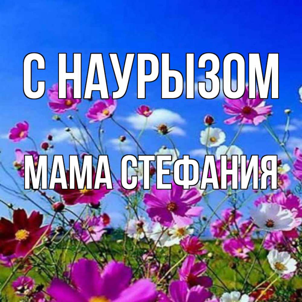 Открытка на каждый день с именем, Мама-Стефания С наурызом цветы Прикольная открытка с пожеланием онлайн скачать бесплатно 