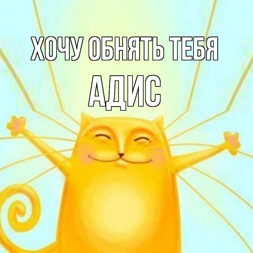 Открытка на каждый день с именем, Адис Хочу обнять тебя солнечный обнимашечный кот Прикольная открытка с пожеланием онлайн скачать бесплатно 