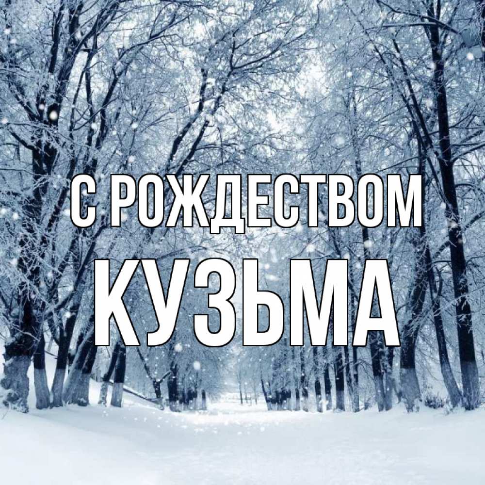 Открытка на каждый день с именем, Кузьма С рождеством снег, лес, парк Прикольная открытка с пожеланием онлайн скачать бесплатно 