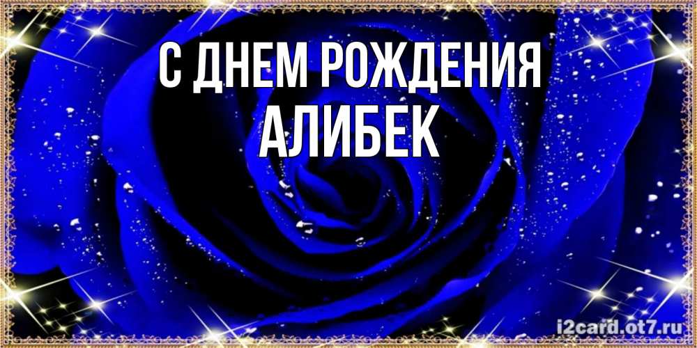 Открытка на каждый день с именем, Алибек С днем рождения голубые цветы в росе Прикольная открытка с пожеланием онлайн скачать бесплатно 