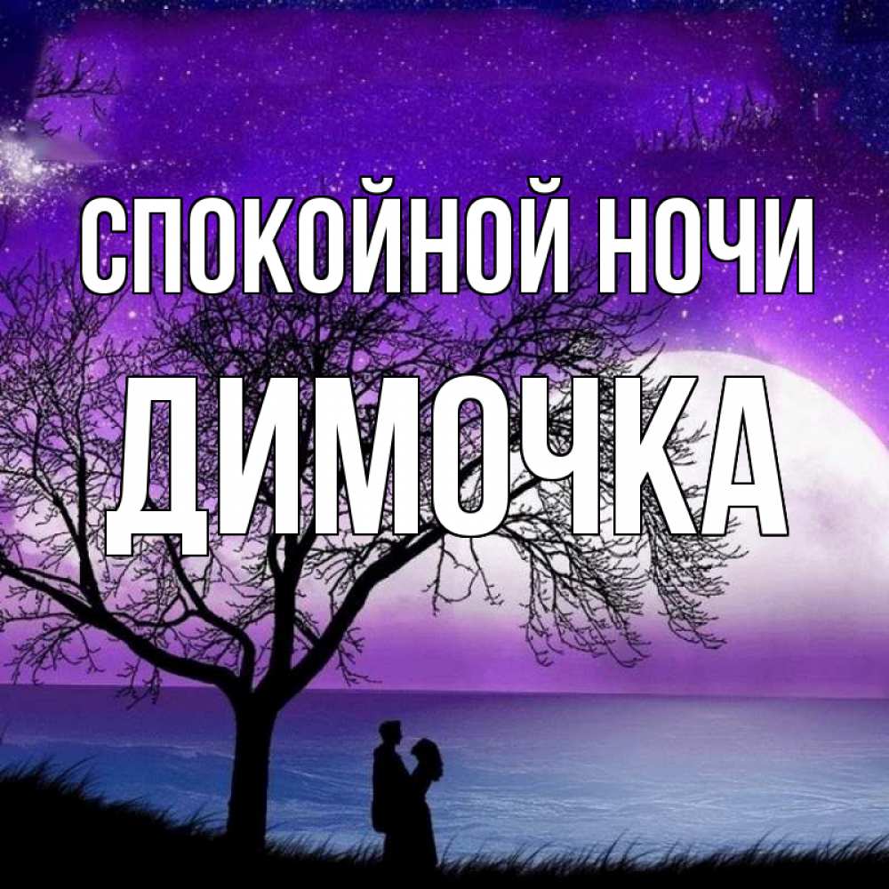 Открытка на каждый день с именем, ДИМОЧКА Спокойной ночи огромная луна и парочка Прикольная открытка с пожеланием онлайн скачать бесплатно 