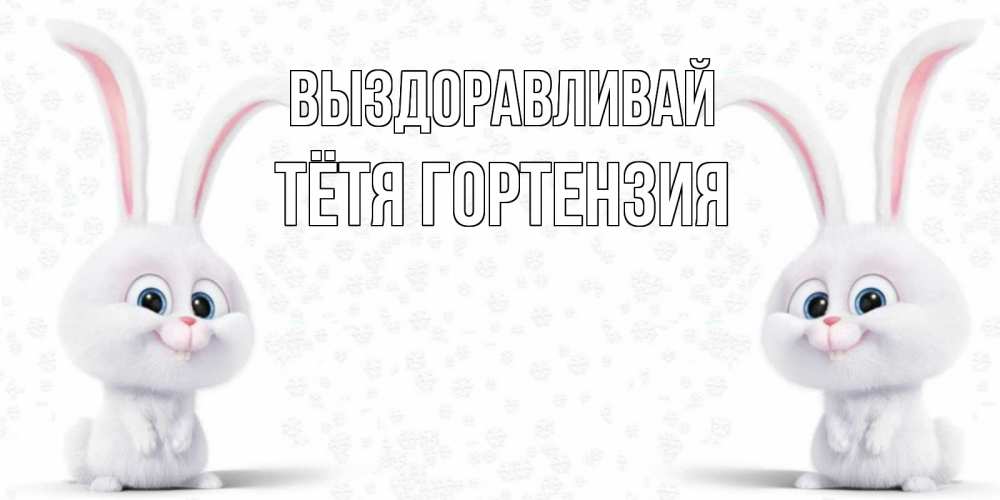 Открытка на каждый день с именем, Тётя-Гортензия Выздоравливай не болей с зайцем Прикольная открытка с пожеланием онлайн скачать бесплатно 