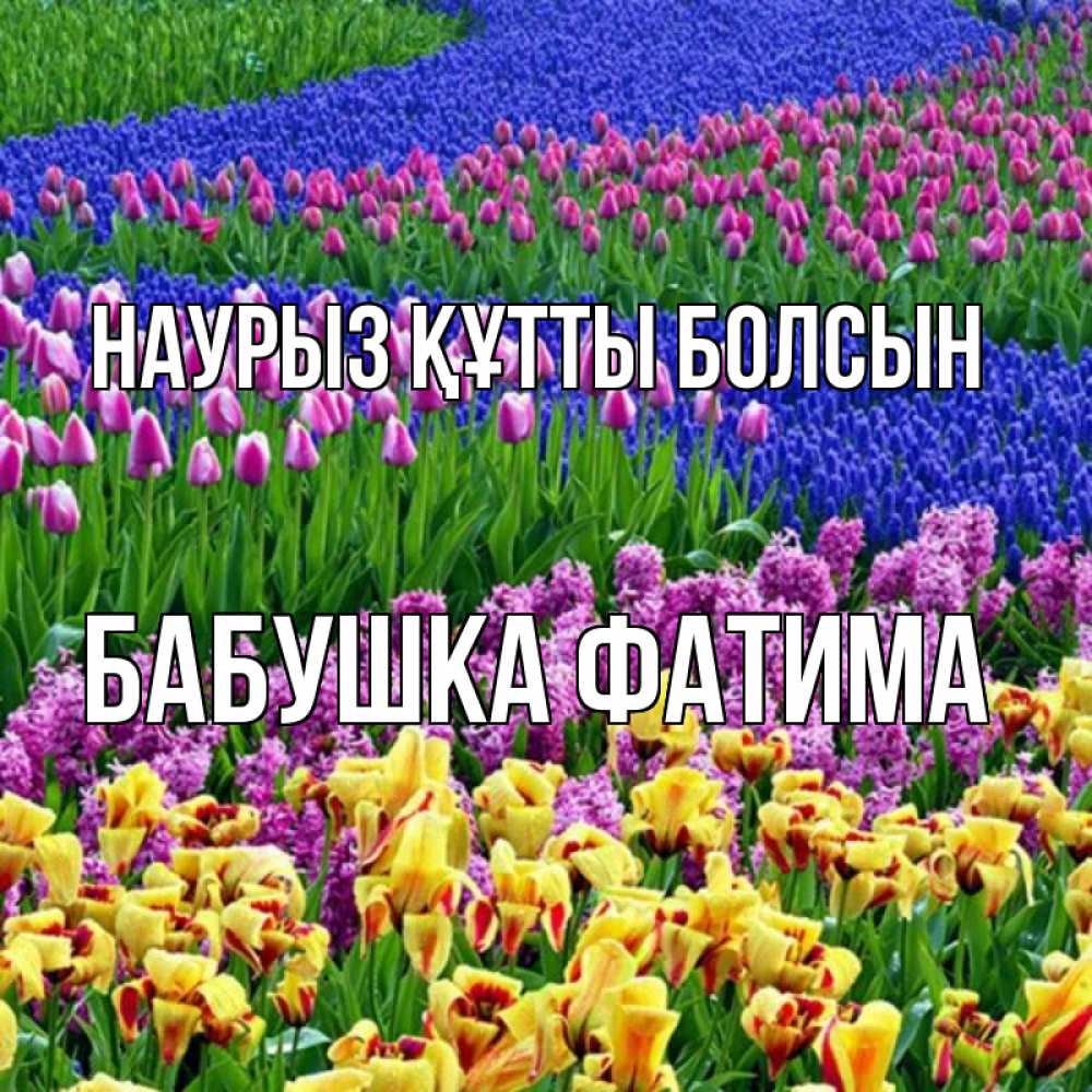 Открытка на каждый день с именем, Бабушка-Фатима Наурыз құтты болсын цветы Прикольная открытка с пожеланием онлайн скачать бесплатно 