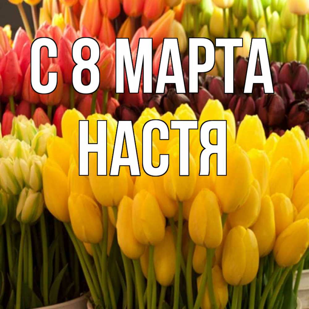 Открытка на каждый день с именем, Настя С 8 марта цветы Прикольная открытка с пожеланием онлайн скачать бесплатно 