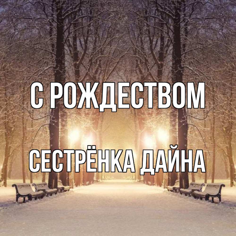 Открытка на каждый день с именем, Сестрёнка-Дайна С рождеством зима, парк, фонарь, лес Прикольная открытка с пожеланием онлайн скачать бесплатно 