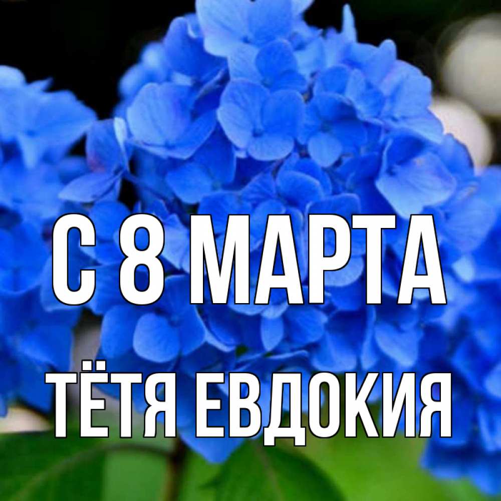 Открытка на каждый день с именем, Тётя-Евдокия С 8 МАРТА синие цветы Прикольная открытка с пожеланием онлайн скачать бесплатно 