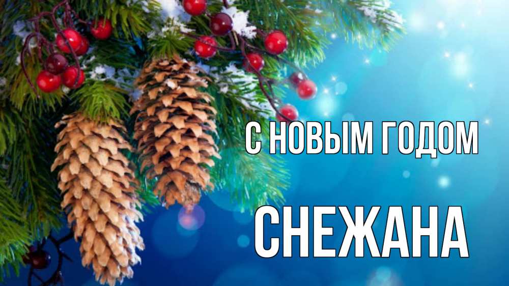 Открытка на каждый день с именем, Снежана С новым годом Новый год, ель, шишки Прикольная открытка с пожеланием онлайн скачать бесплатно 
