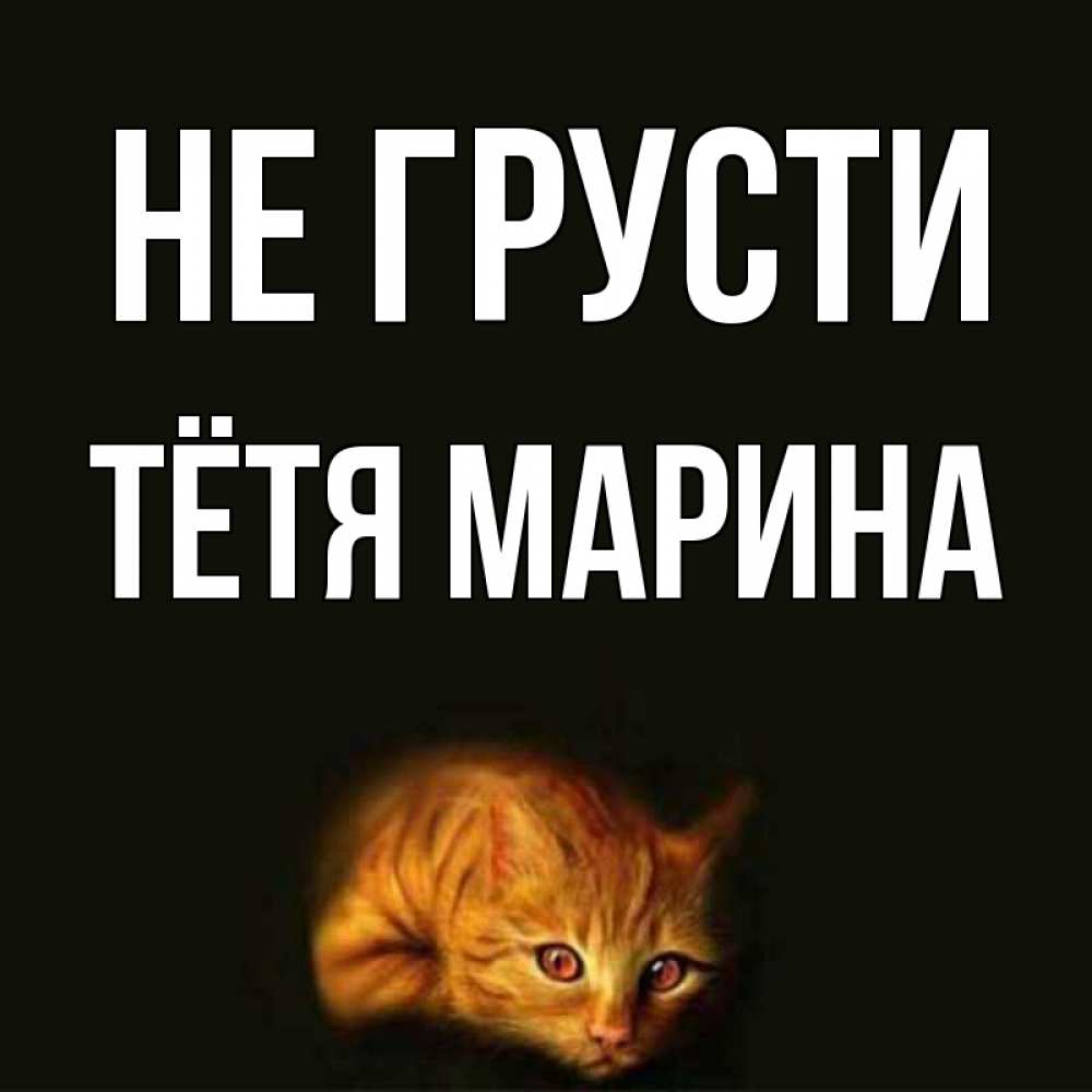 Открытка на каждый день с именем, Тётя-Марина Не грусти лежащий кот в темноте Прикольная открытка с пожеланием онлайн скачать бесплатно 