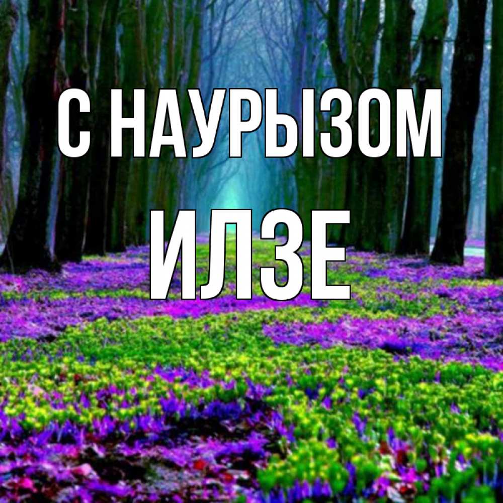 Открытка на каждый день с именем, Илзе С наурызом фиолетовые цветы в лесу 1 Прикольная открытка с пожеланием онлайн скачать бесплатно 
