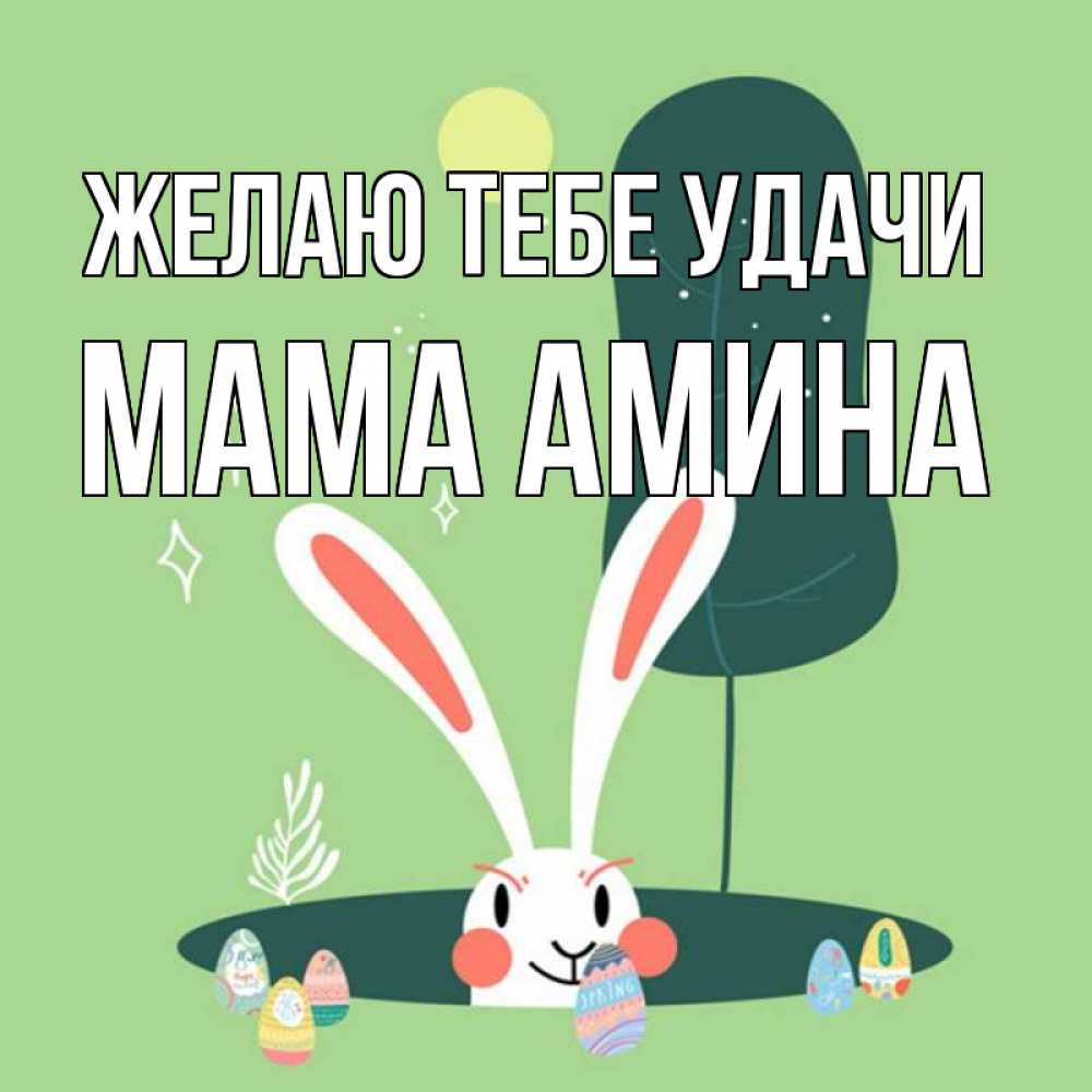 Открытка на каждый день с именем, Мама-Амина Желаю тебе удачи заяц Прикольная открытка с пожеланием онлайн скачать бесплатно 