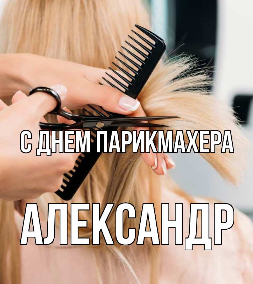 Открытка на каждый день с именем, Александр С днем парикмахера подстригают человека  1 Прикольная открытка с пожеланием онлайн скачать бесплатно 