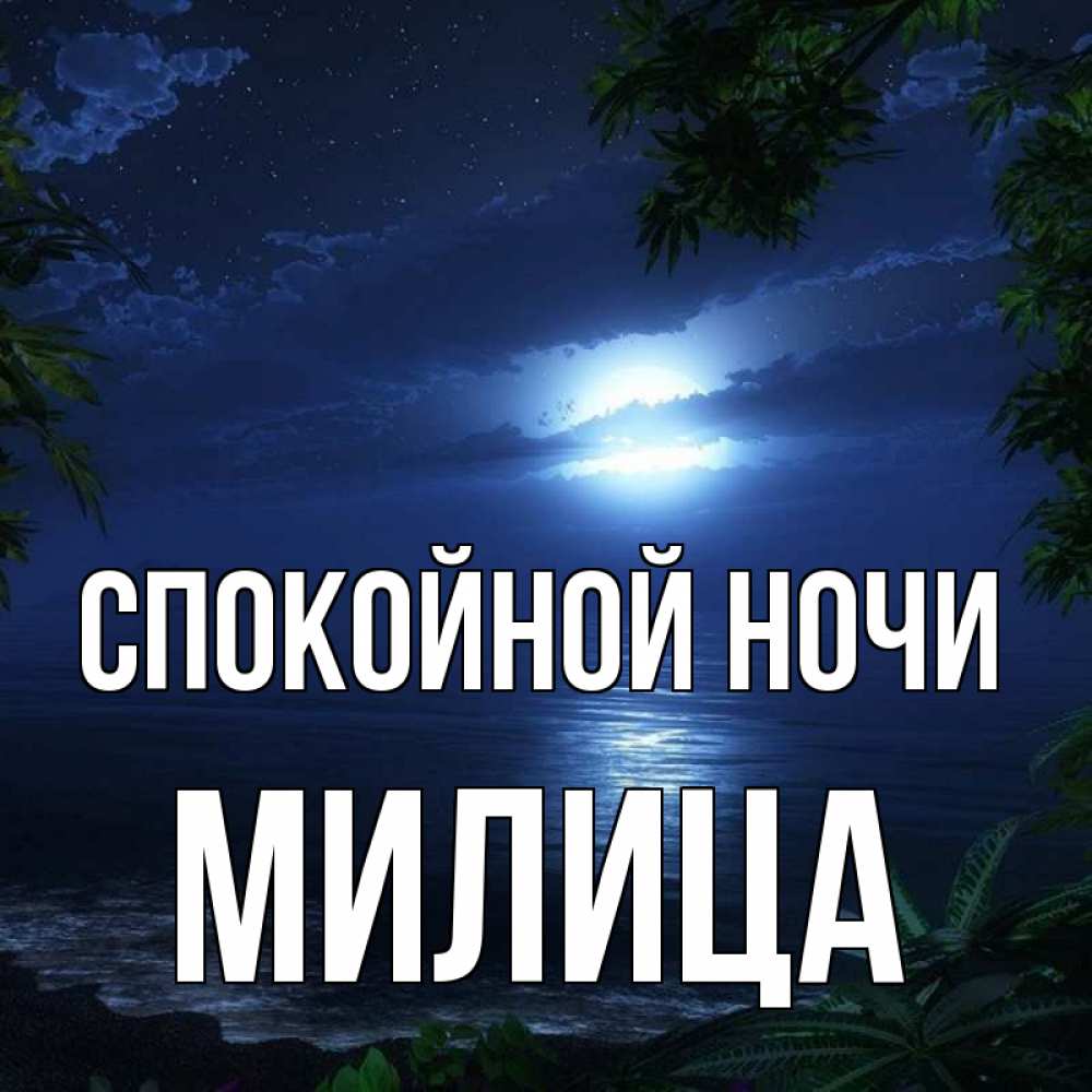 Открытка на каждый день с именем, Милица Спокойной ночи тропический остров Прикольная открытка с пожеланием онлайн скачать бесплатно 