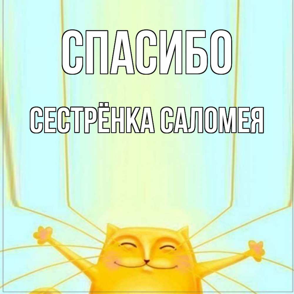Открытка на каждый день с именем, Сестрёнка-Саломея Спасибо кот с усами благодарит Прикольная открытка с пожеланием онлайн скачать бесплатно 