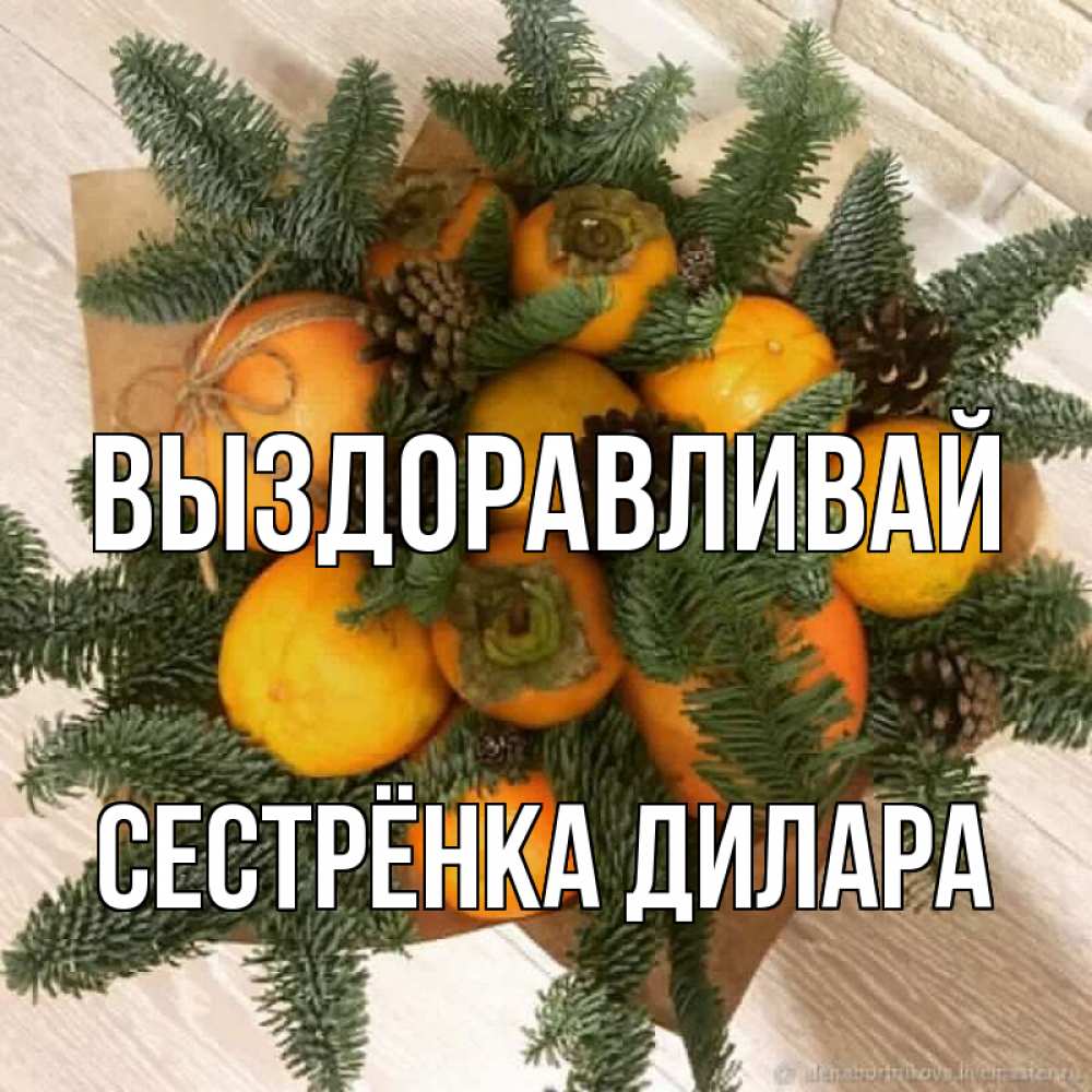 Открытка на каждый день с именем, Сестрёнка-Дилара Выздоравливай апельсины и хурьма Прикольная открытка с пожеланием онлайн скачать бесплатно 