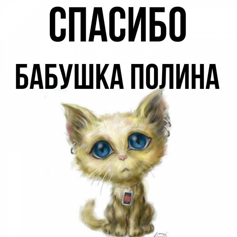 Открытка на каждый день с именем, Бабушка-Полина Спасибо рисованный кот благодарит вас Прикольная открытка с пожеланием онлайн скачать бесплатно 