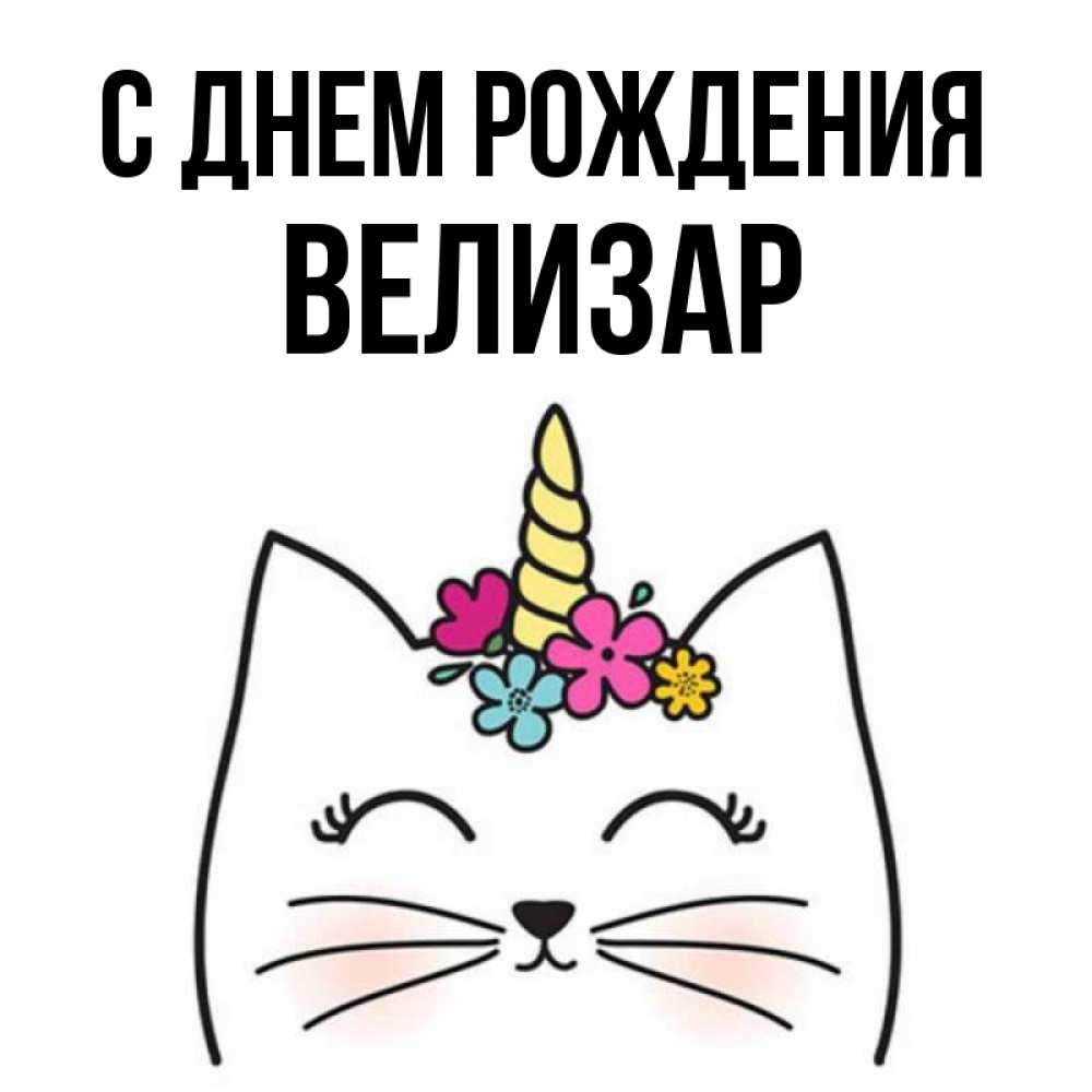 Открытка на каждый день с именем, Велизар С днем рождения милый кот с одним рожком Прикольная открытка с пожеланием онлайн скачать бесплатно 