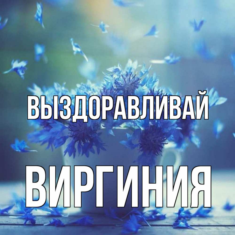Открытка на каждый день с именем, Виргиния Выздоравливай кружка с зельем и цветами Прикольная открытка с пожеланием онлайн скачать бесплатно 