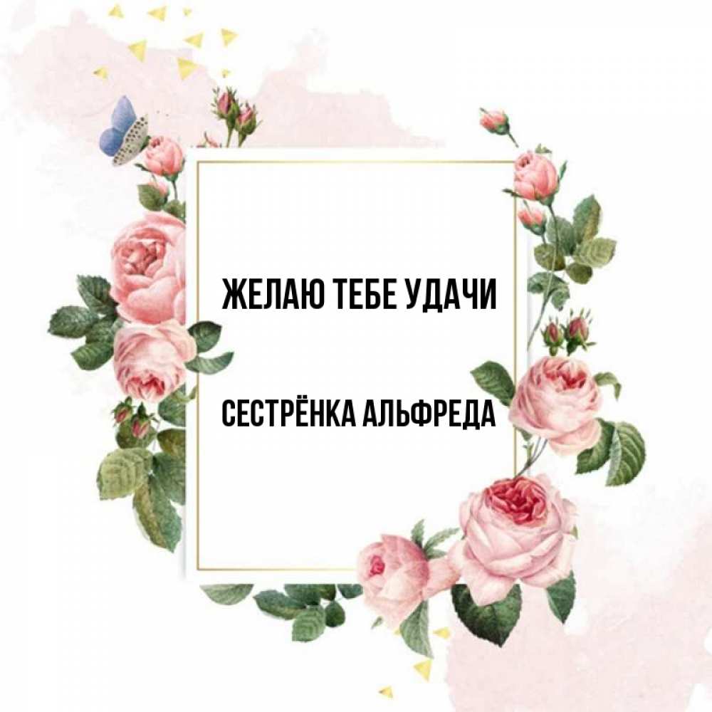 Открытка на каждый день с именем, Сестрёнка-Альфреда Желаю тебе удачи розовые розы Прикольная открытка с пожеланием онлайн скачать бесплатно 