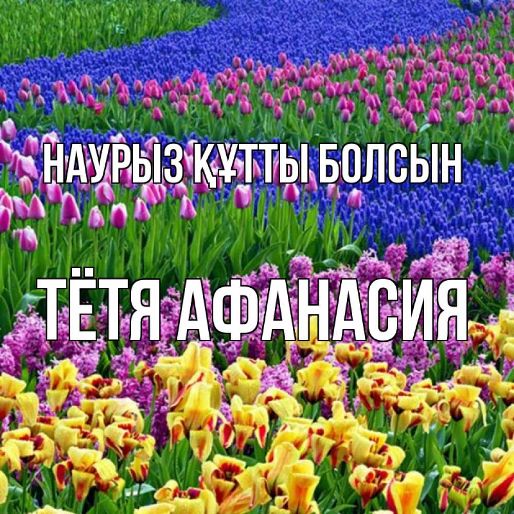 Открытка на каждый день с именем, Тётя-Афанасия Наурыз құтты болсын цветы Прикольная открытка с пожеланием онлайн скачать бесплатно 