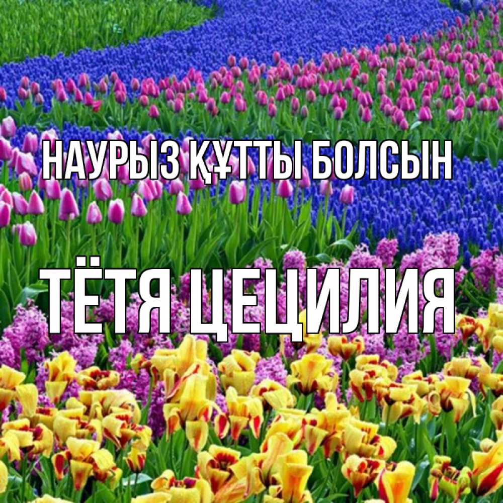 Открытка на каждый день с именем, Тётя-Цецилия Наурыз құтты болсын цветы Прикольная открытка с пожеланием онлайн скачать бесплатно 