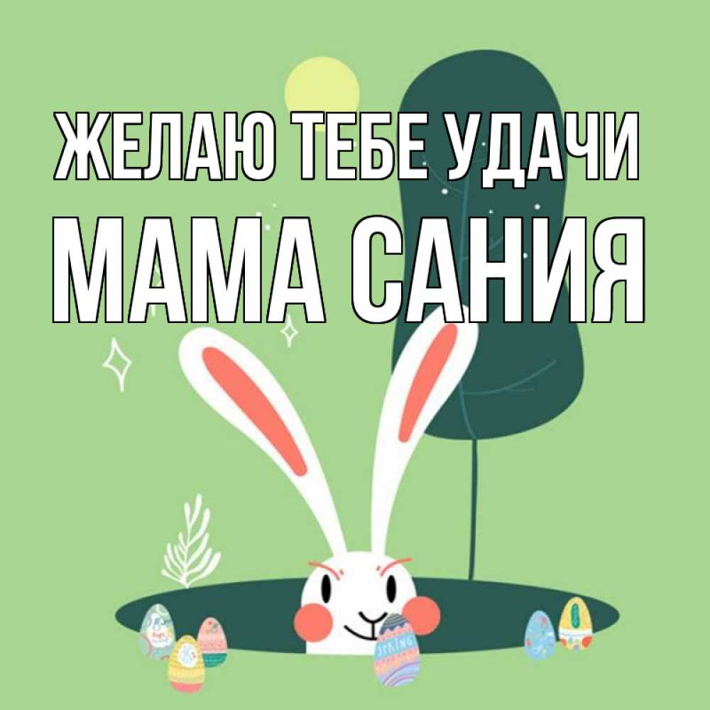 Открытка на каждый день с именем, Мама-Сания Желаю тебе удачи заяц Прикольная открытка с пожеланием онлайн скачать бесплатно 