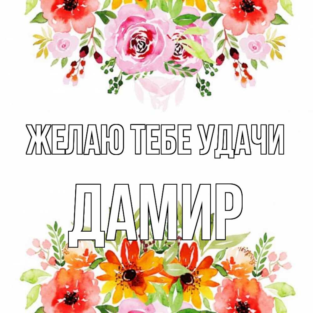 Открытка на каждый день с именем, Дамир Желаю тебе удачи открытка с цветами акварелью Прикольная открытка с пожеланием онлайн скачать бесплатно 