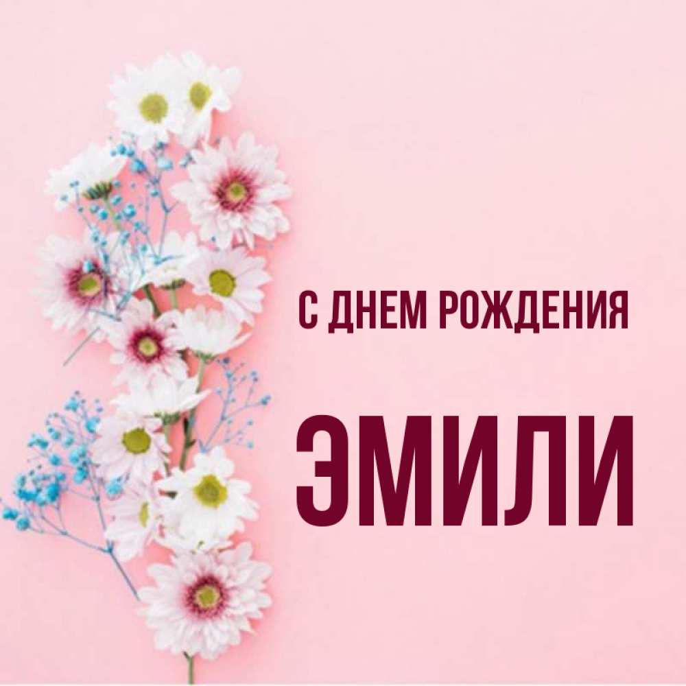 Открытка на каждый день с именем, Эмили С днем рождения Родная моя с днем рождения тебя картинка с цветами белыми и голубыми Прикольная открытка с пожеланием онлайн скачать бесплатно 