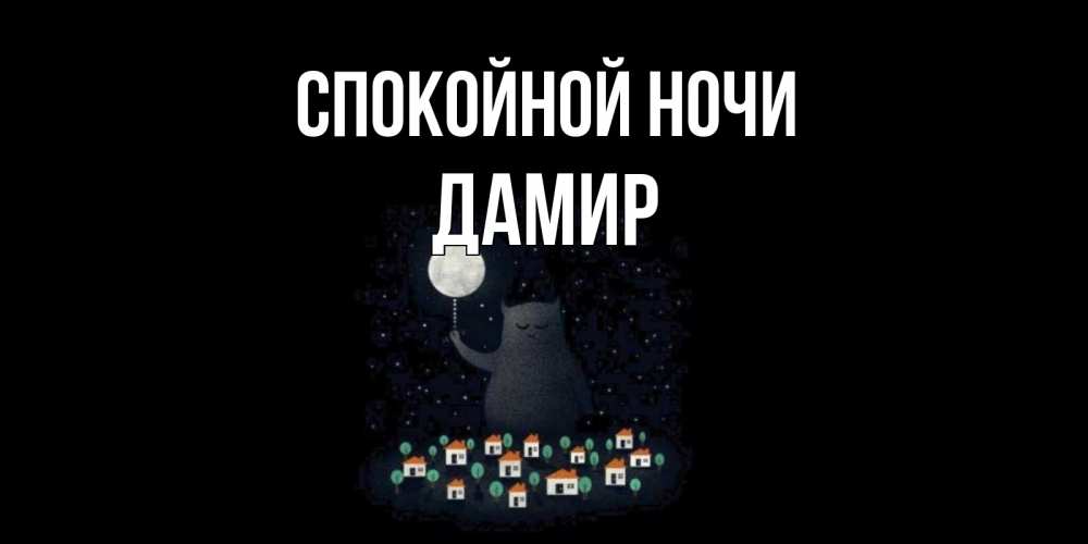 Открытка на каждый день с именем, Дамир Спокойной ночи кот,луна, ночь, звезды Прикольная открытка с пожеланием онлайн скачать бесплатно 
