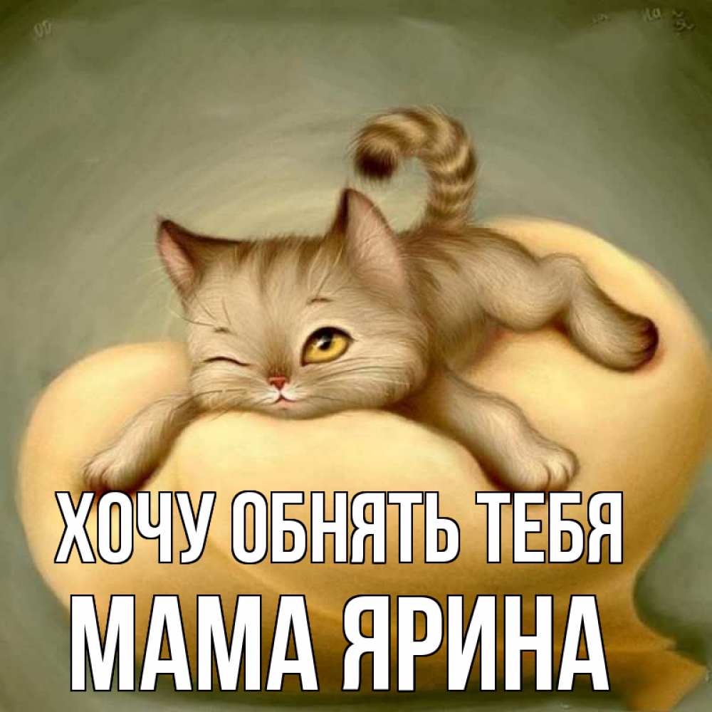 Открытка на каждый день с именем, Мама-Ярина Хочу обнять тебя кошечка Прикольная открытка с пожеланием онлайн скачать бесплатно 