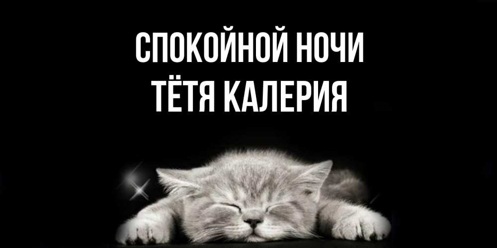 Открытка на каждый день с именем, Тётя-Калерия Спокойной ночи спящий котик Прикольная открытка с пожеланием онлайн скачать бесплатно 