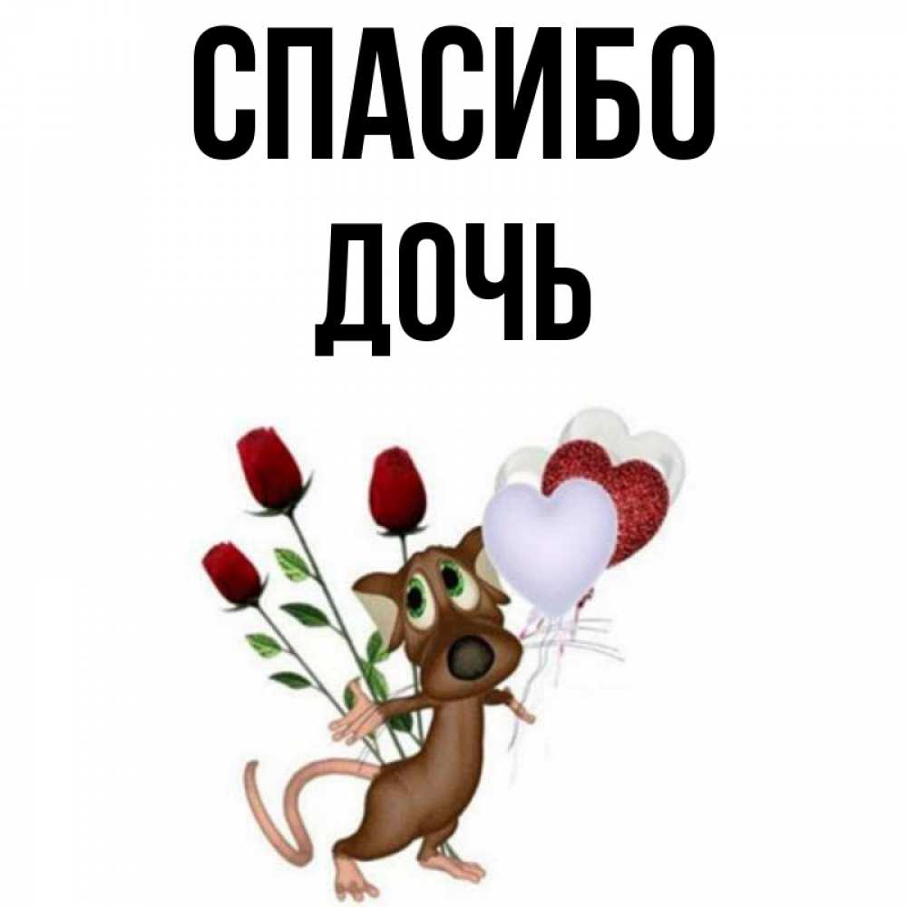 Открытка на каждый день с именем, Дочь Спасибо песик с шариками в форме сердец Прикольная открытка с пожеланием онлайн скачать бесплатно 