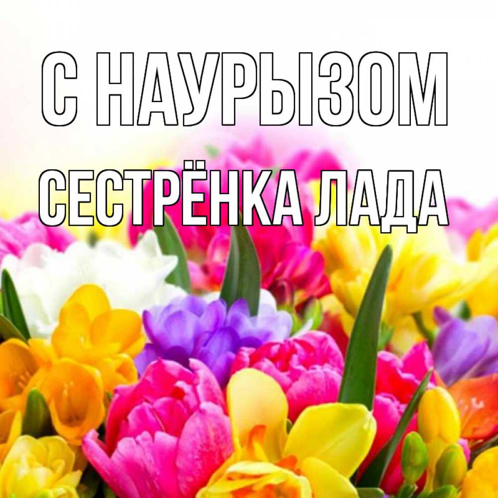 Открытка на каждый день с именем, Сестрёнка-Лада С наурызом тюльпаны Прикольная открытка с пожеланием онлайн скачать бесплатно 