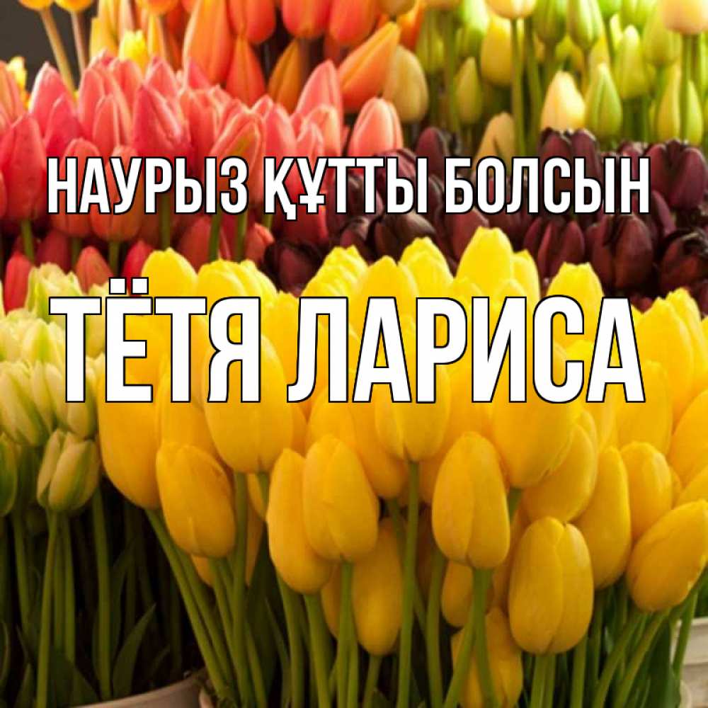 Открытка на каждый день с именем, Тётя-Лариса Наурыз құтты болсын цветы Прикольная открытка с пожеланием онлайн скачать бесплатно 