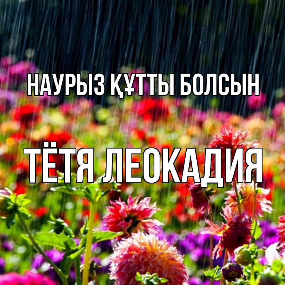 Открытка на каждый день с именем, Тётя-Леокадия Наурыз құтты болсын цветы под дождиком к наурызу Прикольная открытка с пожеланием онлайн скачать бесплатно 