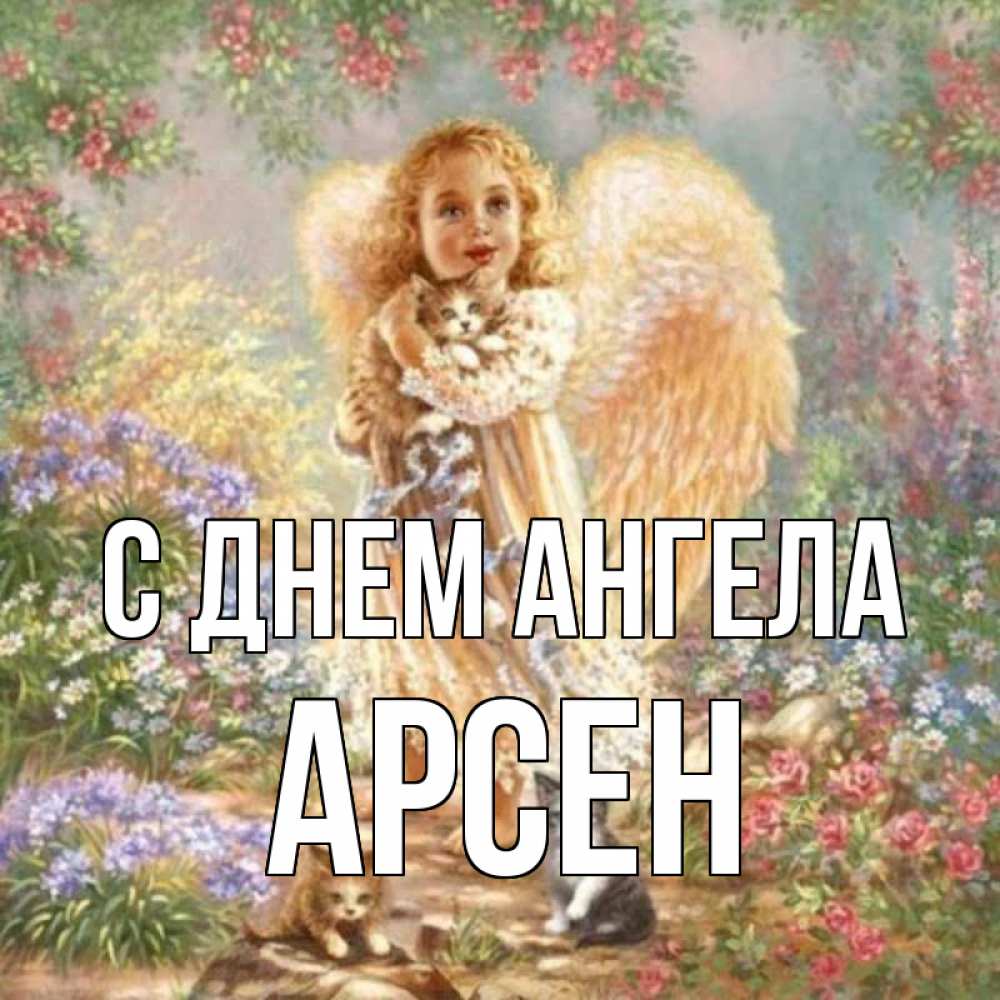 Открытка на каждый день с именем, Арсен С днем ангела держит котенка Прикольная открытка с пожеланием онлайн скачать бесплатно 