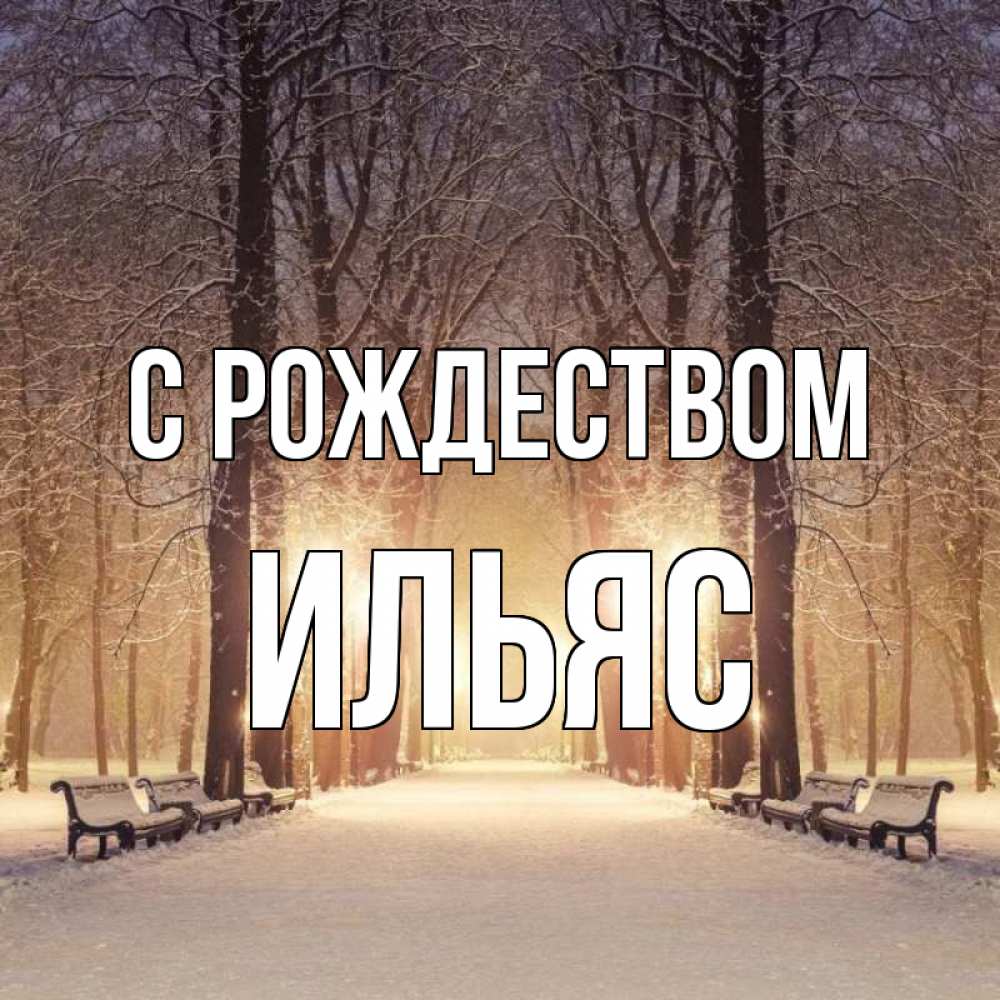 Открытка на каждый день с именем, Ильяс С рождеством зима, парк, фонарь, лес Прикольная открытка с пожеланием онлайн скачать бесплатно 