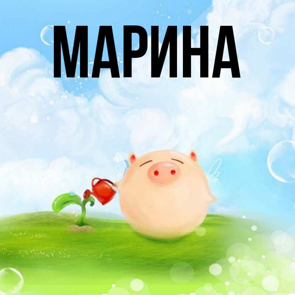 Открытка на каждый день с именем, Марина Главная позитивная свинюшка Прикольная открытка с пожеланием онлайн скачать бесплатно 