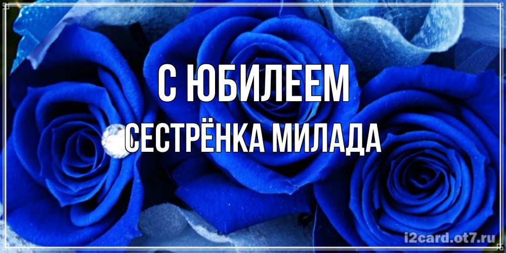 Открытка на каждый день с именем, Сестрёнка-Милада С юбилеем синие розы в росе Прикольная открытка с пожеланием онлайн скачать бесплатно 