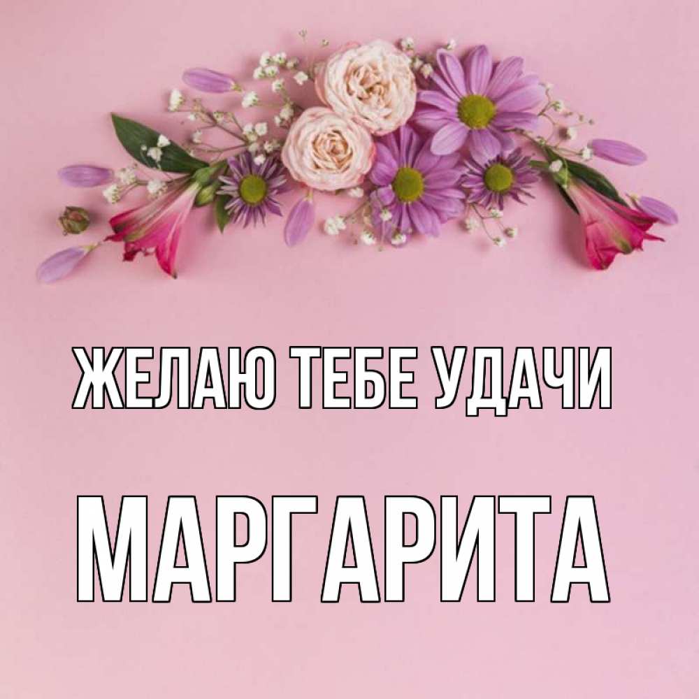 Открытка на каждый день с именем, Маргарита Желаю тебе удачи розовый фон Прикольная открытка с пожеланием онлайн скачать бесплатно 