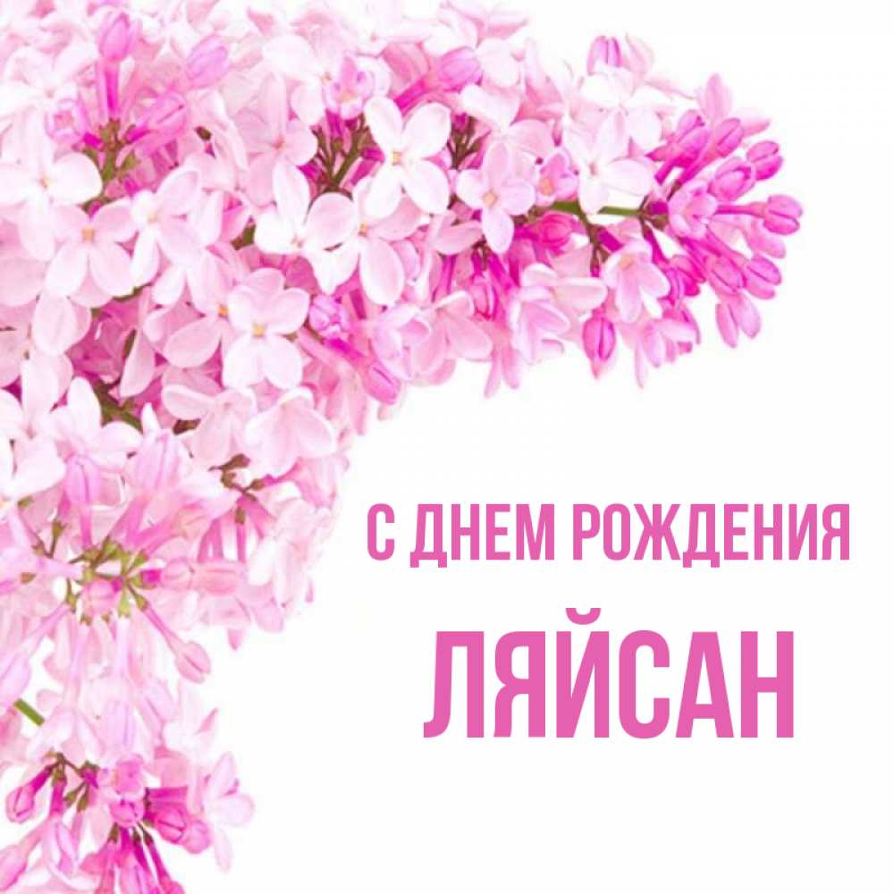Открытка на каждый день с именем, Ляйсан С днем рождения Сирень на белом фоне Прикольная открытка с пожеланием онлайн скачать бесплатно 