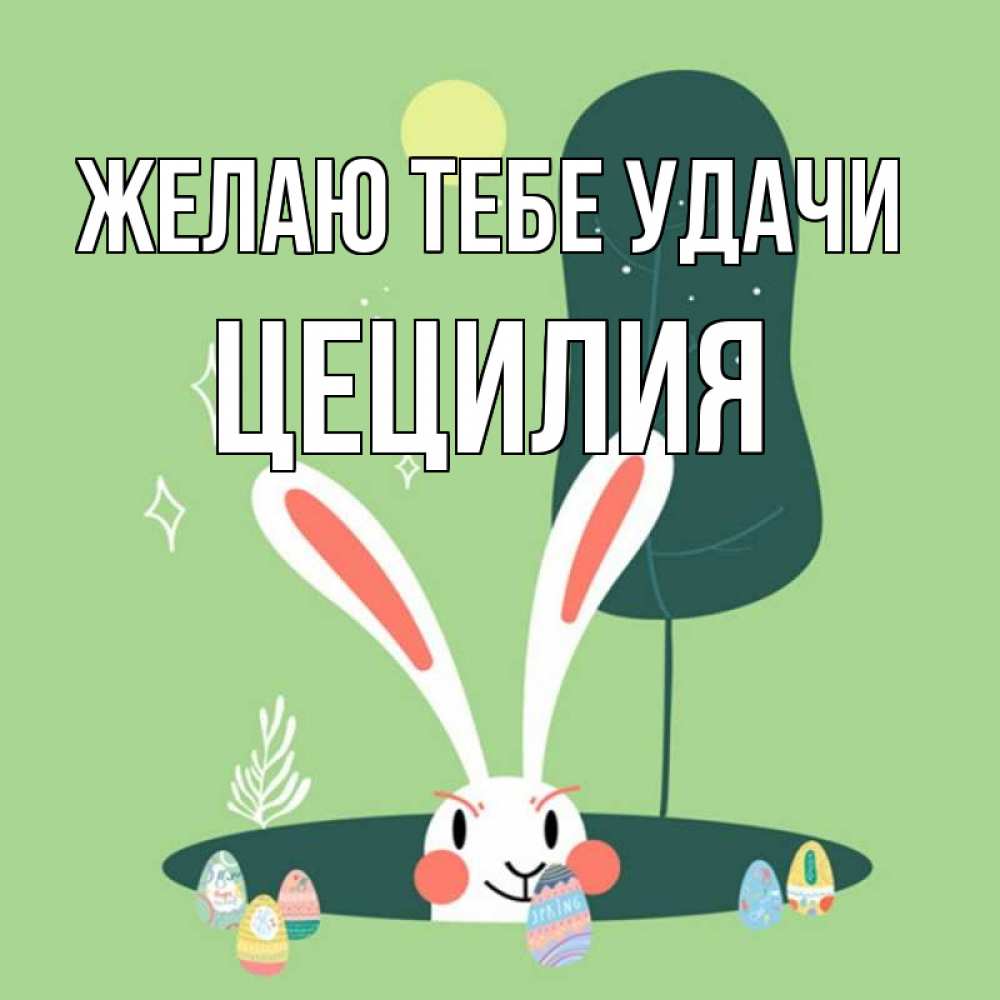 Открытка на каждый день с именем, Цецилия Желаю тебе удачи заяц Прикольная открытка с пожеланием онлайн скачать бесплатно 