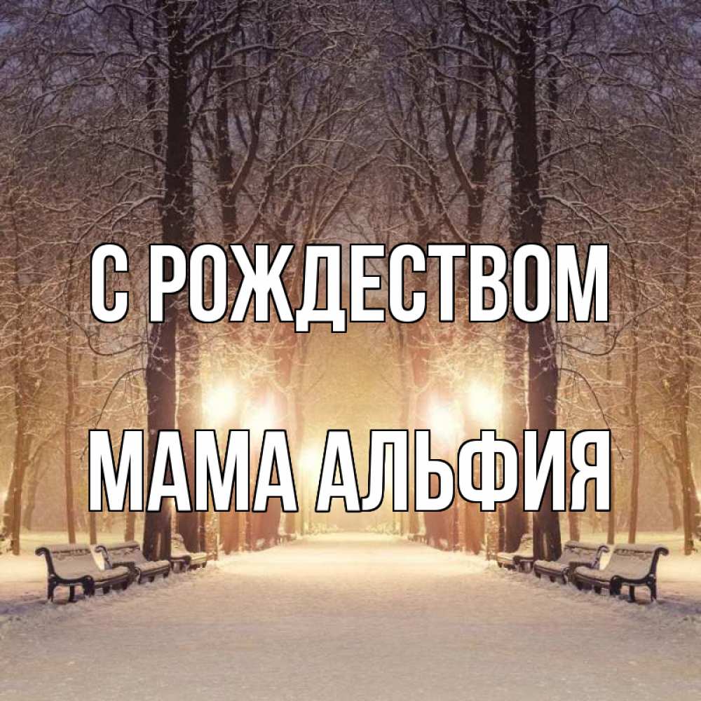 Открытка на каждый день с именем, Мама-Альфия С рождеством зима, парк, фонарь, лес Прикольная открытка с пожеланием онлайн скачать бесплатно 