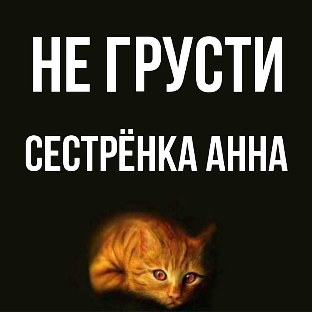 Открытка на каждый день с именем, Сестрёнка-Анна Не грусти лежащий кот в темноте Прикольная открытка с пожеланием онлайн скачать бесплатно 