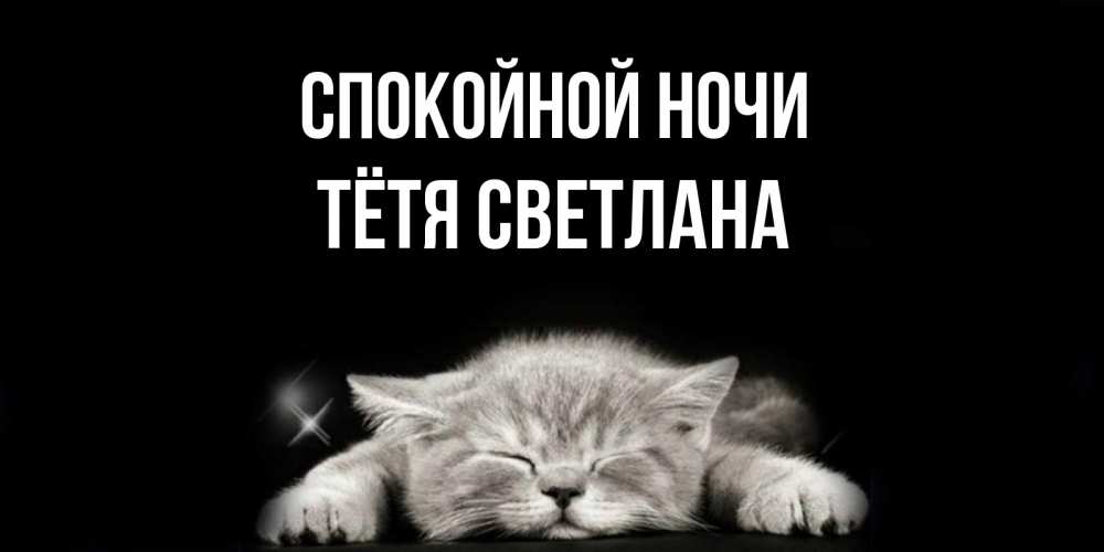 Открытка на каждый день с именем, Тётя-Светлана Спокойной ночи спящий котик Прикольная открытка с пожеланием онлайн скачать бесплатно 
