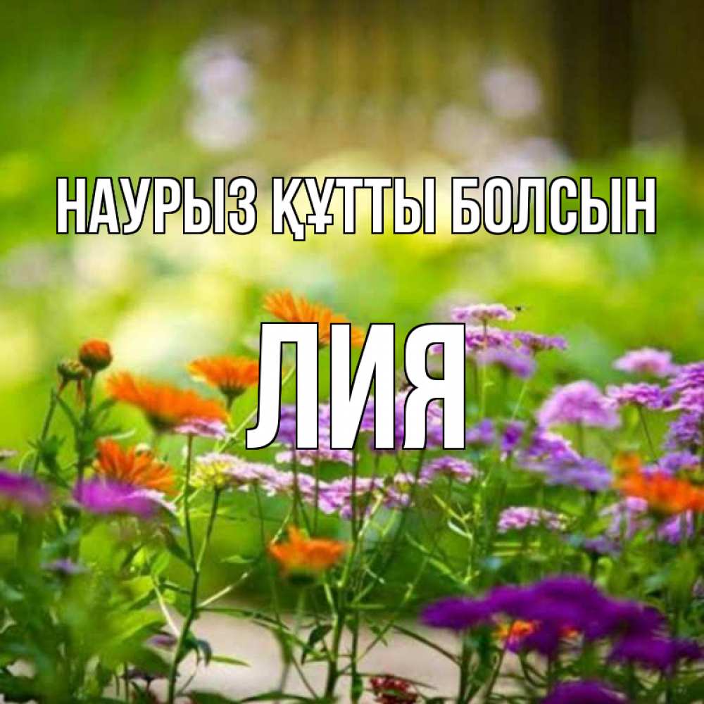 Открытка на каждый день с именем, Лия Наурыз құтты болсын цветы Прикольная открытка с пожеланием онлайн скачать бесплатно 
